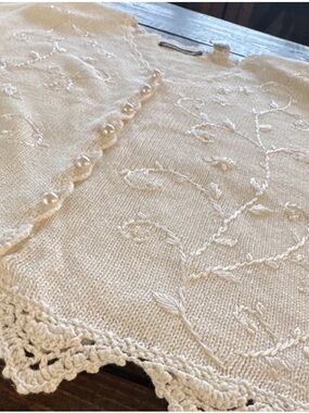 Vintage Ivory Embroidered Cardigan | Pearl Button Cottagecore Sweater